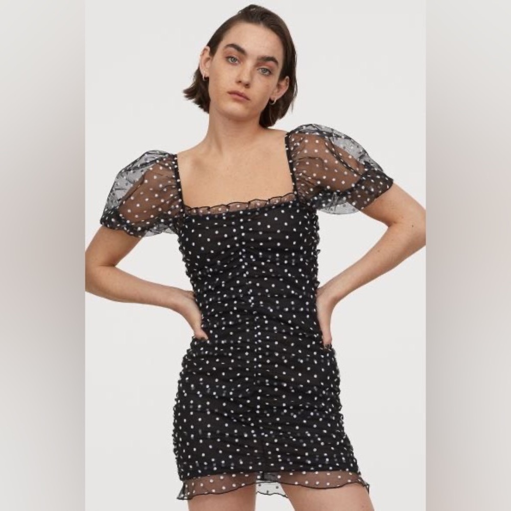 H&M Puff Sleeve Polka Mini Dress - Picture 1 of 4